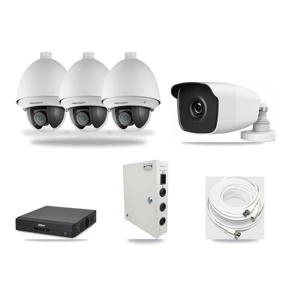 4-Channel 2MP – 3MP CCTV Kit — 3 2MP PTZ + 1 3MP Bullet Cameras + 3TB Recording (DH-XVR5104HS Recorder) - Image 1