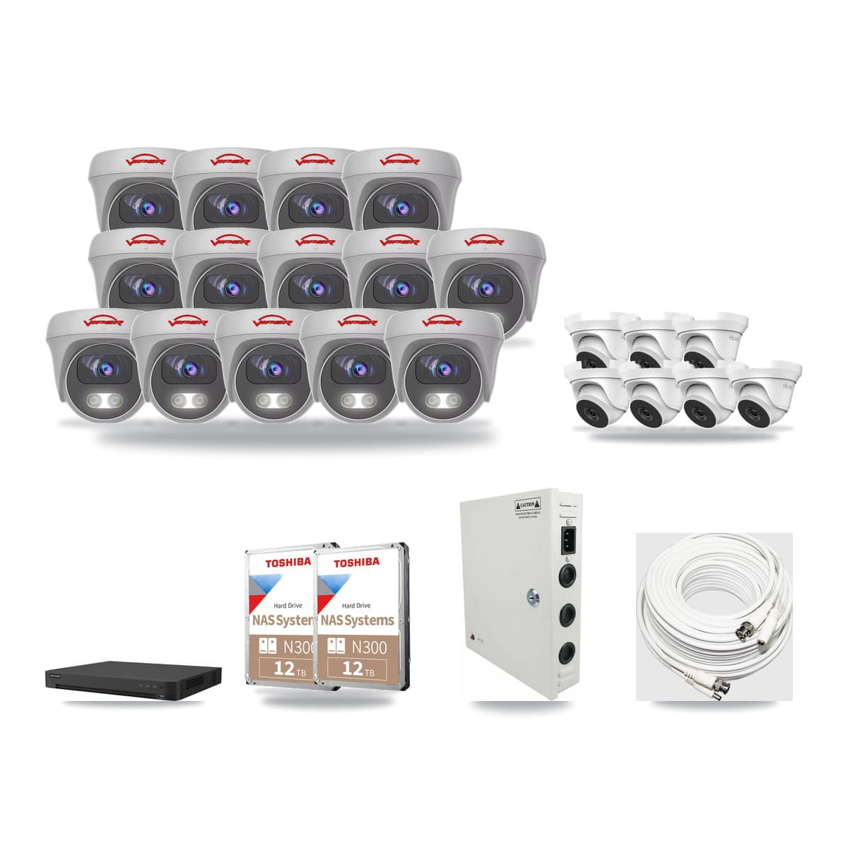 32-Channel 4MP – 5MP CCTV Kit — 7 4MP Turret + 14 5MP Cameras + 2× 12TB Recording - Image 1