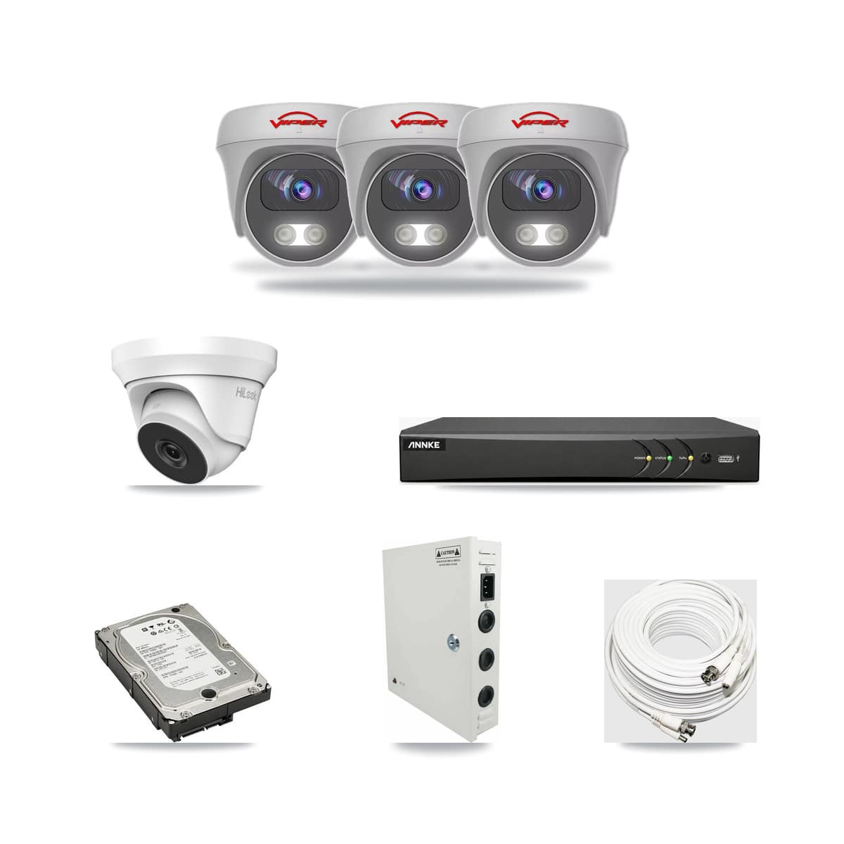 4-Channel 4MP – 5MP CCTV Kit — 1 4MP Turret + 3 White 5MP Cameras + 5TB Recording (AN-DV4-8MP Recorder) - Image 1