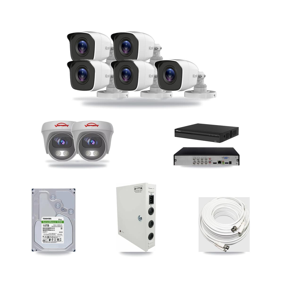 8-Channel 4MP – 5MP CCTV Kit — 5 4MP Bullet + 2 White 5MP Cameras + 10TB Recording (PXD-5108HS Recorder) - Image 1