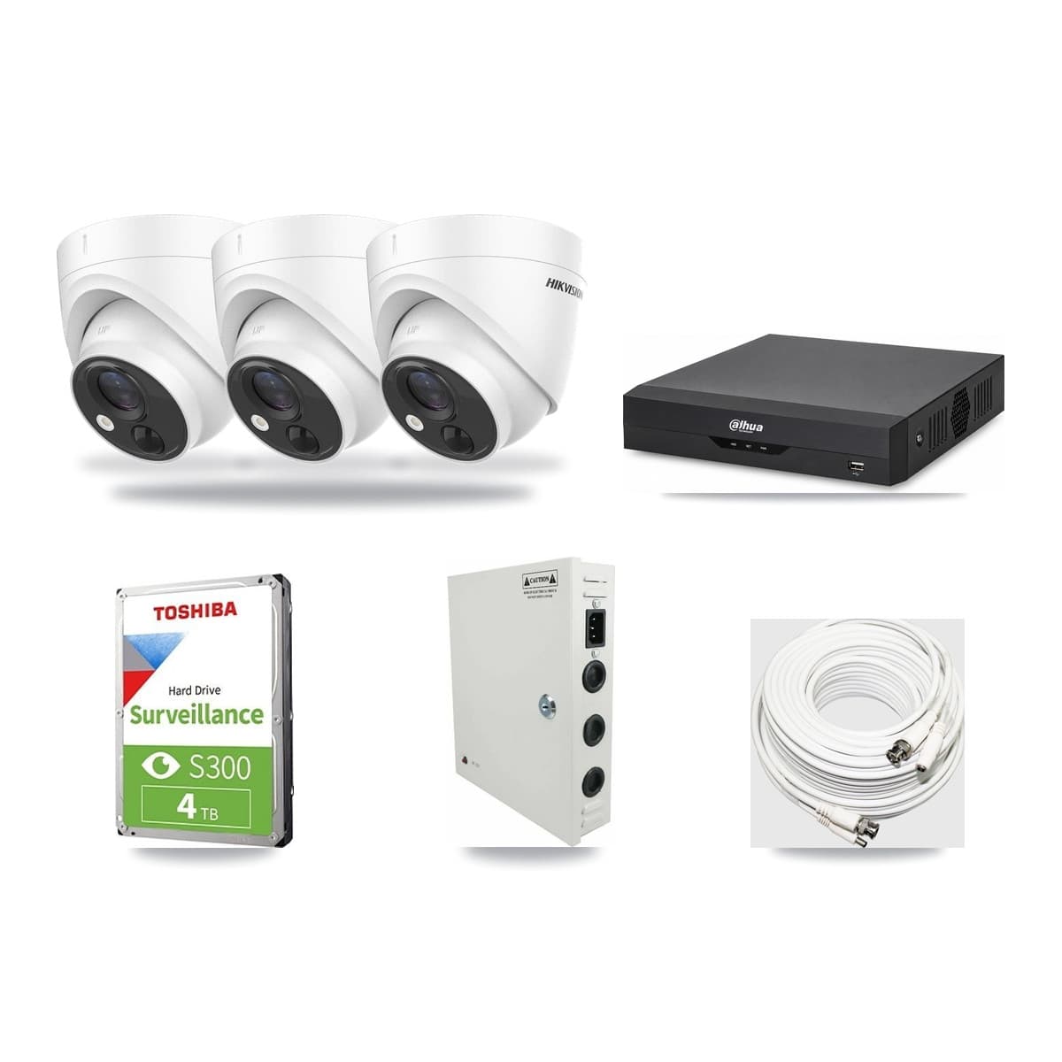 Hikvision & Dahua 4-Channel 5MP CCTV Kit — 3 DS-2CE71H0T Turret Cameras + 4TB Recording - Image 1