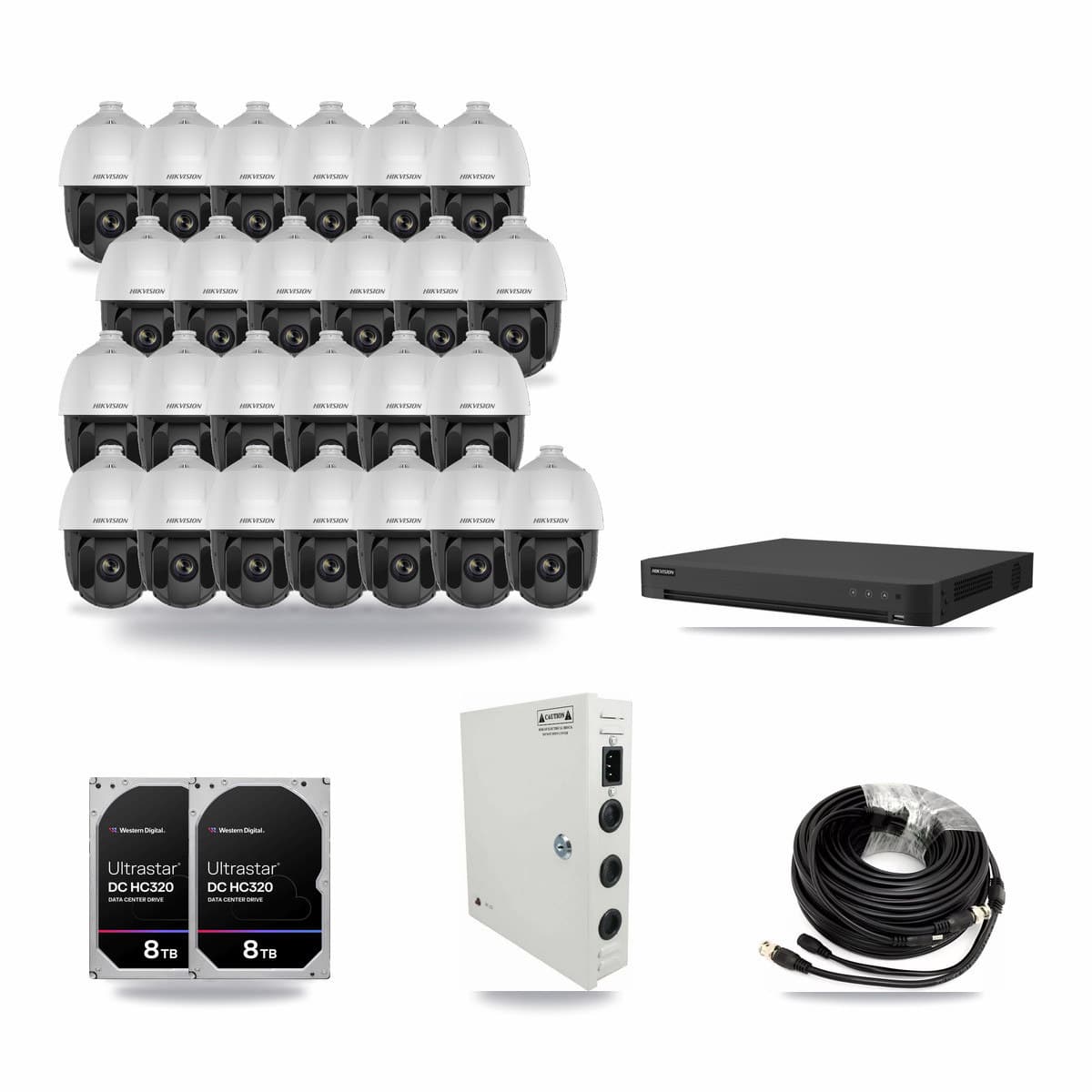 Hikvision 32-Channel 2MP CCTV Kit — 25 PTZ Cameras + 2× 8TB Recording - Image 1