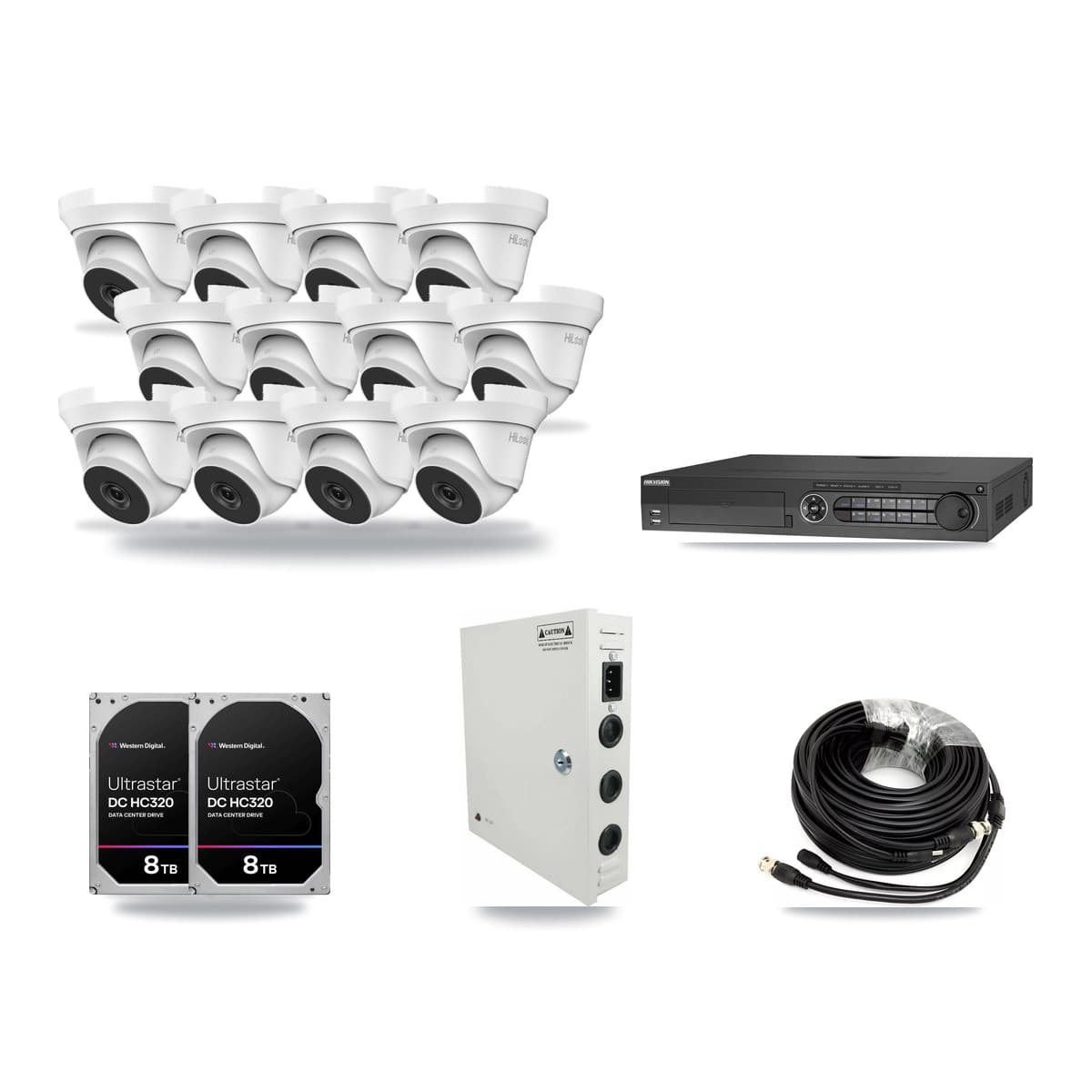 Hikvision 32-channel CCTV kit: 12 cameras (12× 4MP Turret), 2× 8TB hard drive
