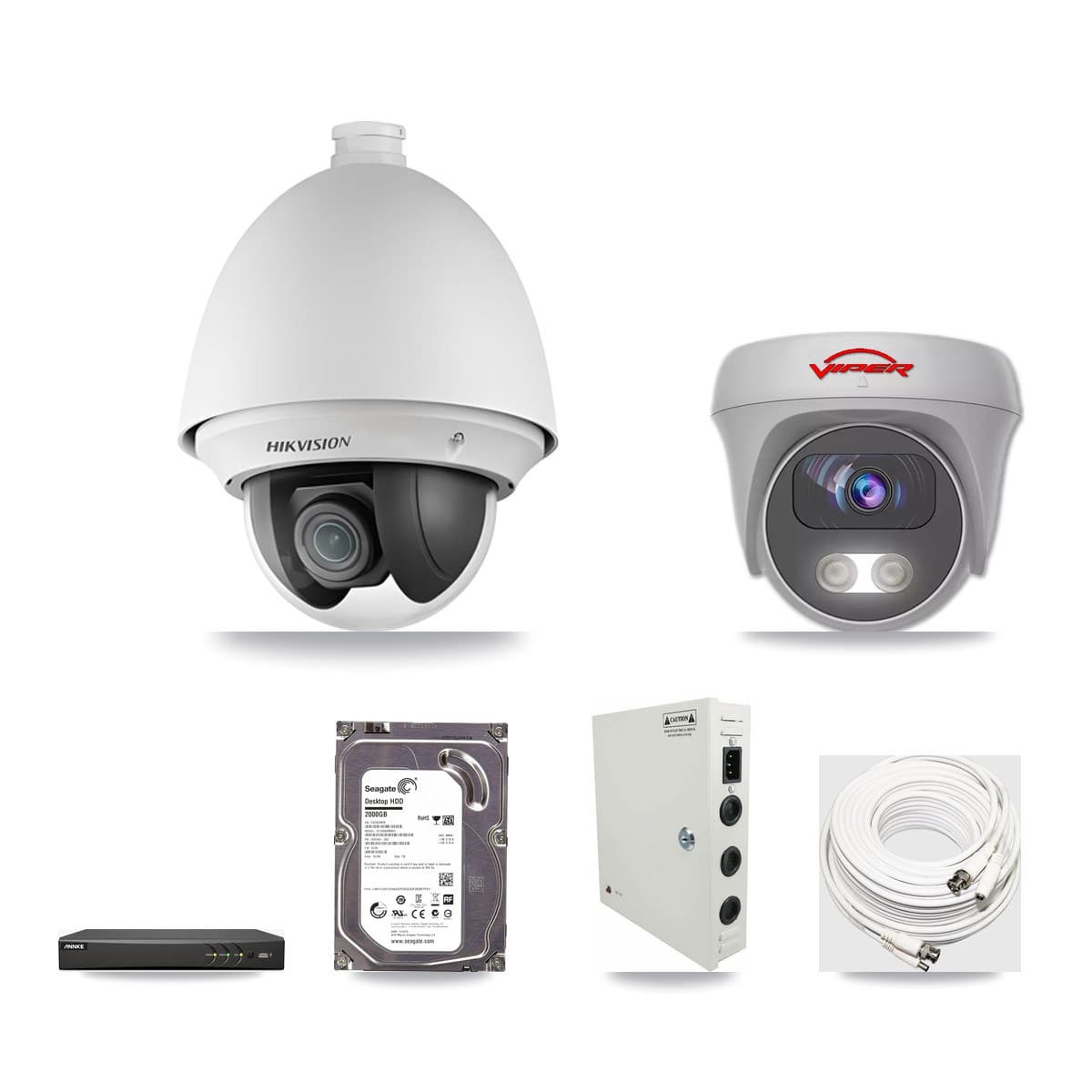 4-Channel 2MP – 5MP CCTV Kit — 1 2MP PTZ + 1 White 5MP Cameras + 2TB Recording (AN-DV4-8MP Recorder) - Image 1