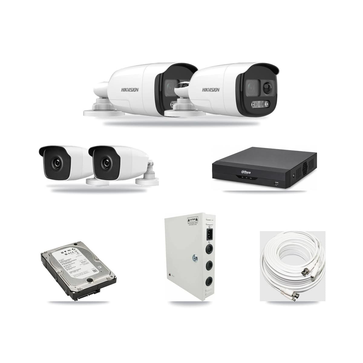 4-Channel 3MP – 5MP CCTV Kit — 2 5MP + 2 3MP Bullet Cameras + 5TB Recording (DH-XVR5104HS Recorder) - Image 1