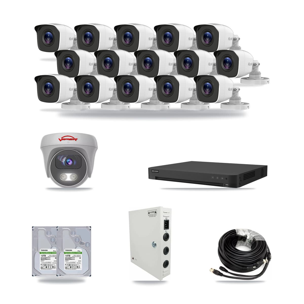 16-Channel 4MP – 5MP CCTV Kit — 15 4MP Bullet + 1 5MP Cameras + 2× 10TB Recording - Image 1