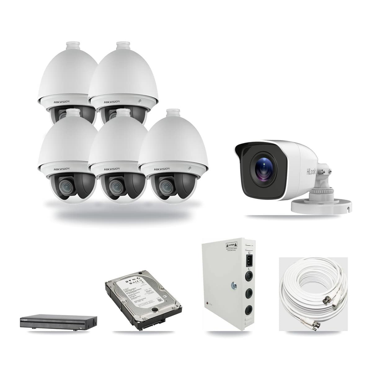 8-Channel 2MP – 4MP CCTV Kit — 5 2MP PTZ + 1 4MP Bullet Cameras + 5TB Recording (DH-XVR5108H Recorder) - Image 1