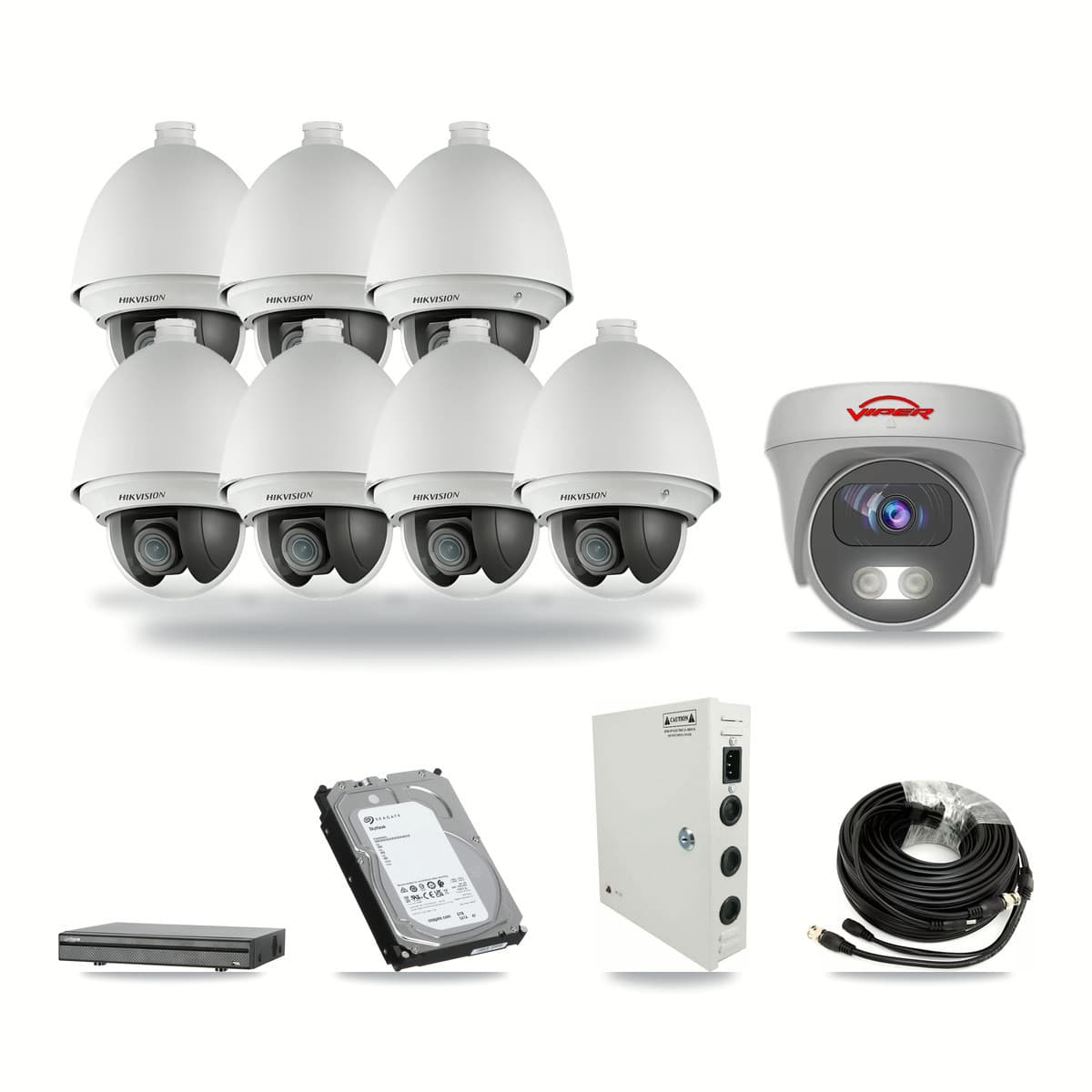 Dahua 8-channel CCTV kit: 8 cameras (7× 2MP PTZ + 1× 5MP Camera), 6TB hard drive