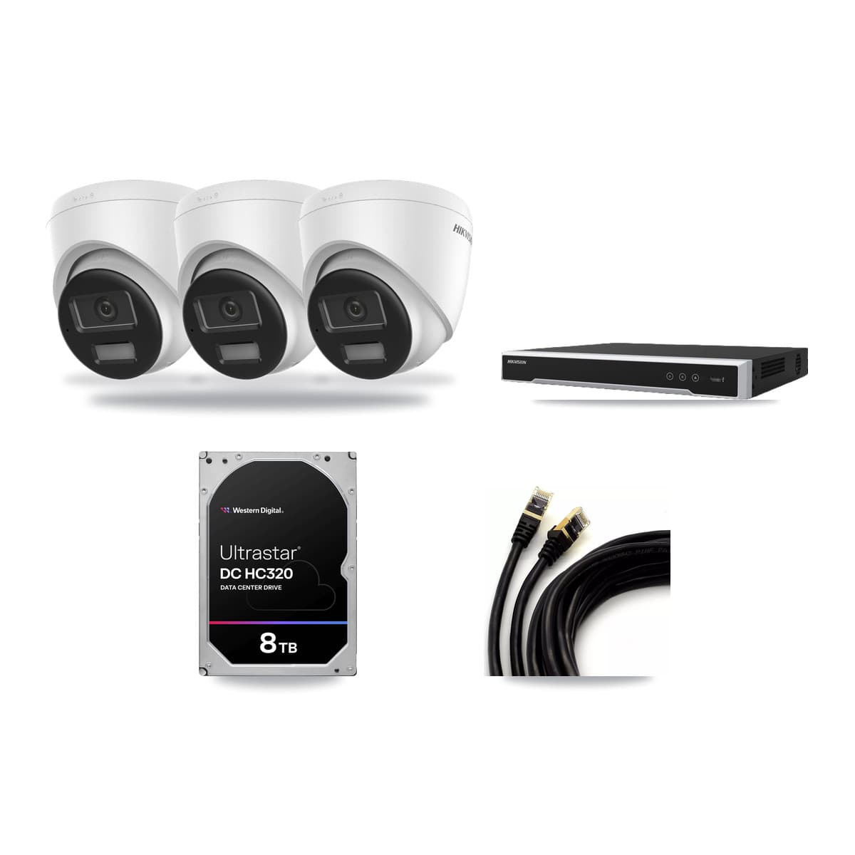 Hikvision 8-Channel 4K CCTV Kit — 3 DS-2CD1383G2-LIUF/SL Turret Cameras + 8TB Recording (DS-7608NI-M2/8P Recorder) - Image 1