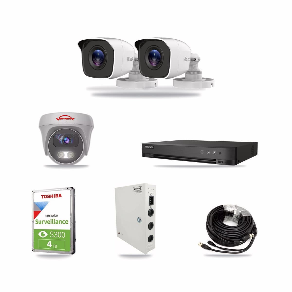 4-Channel 4MP – 5MP CCTV Kit — 2 4MP Bullet + 1 White 5MP Cameras + 4TB Recording (IDS-7204HQHI Recorder) - Image 1