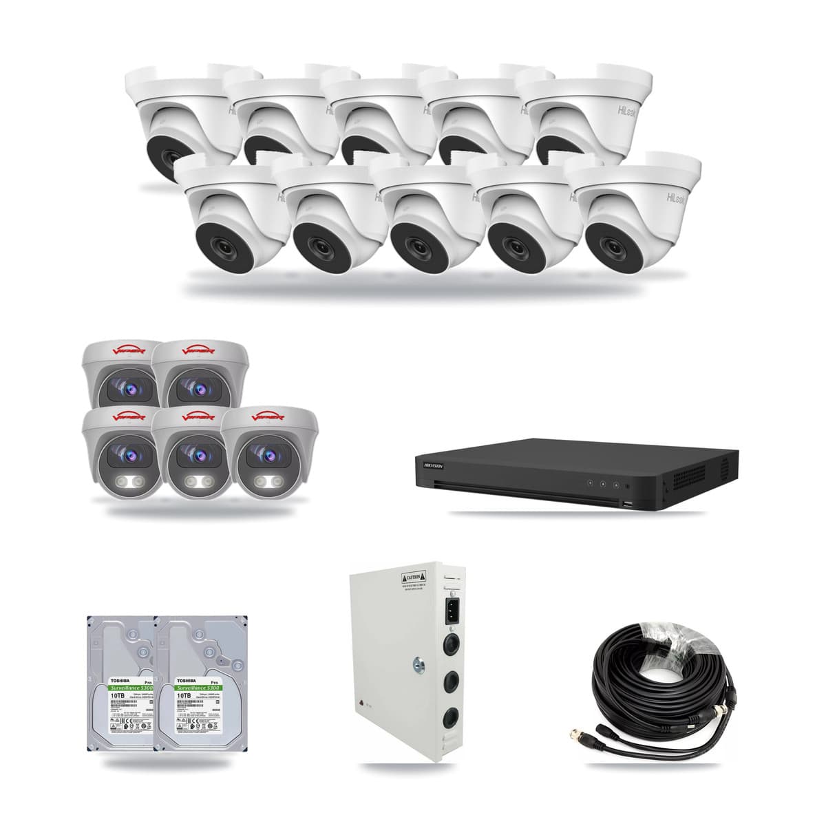 32-Channel 4MP – 5MP CCTV Kit — 10 4MP Turret + 5 5MP Cameras + 2× 10TB Recording - Image 1