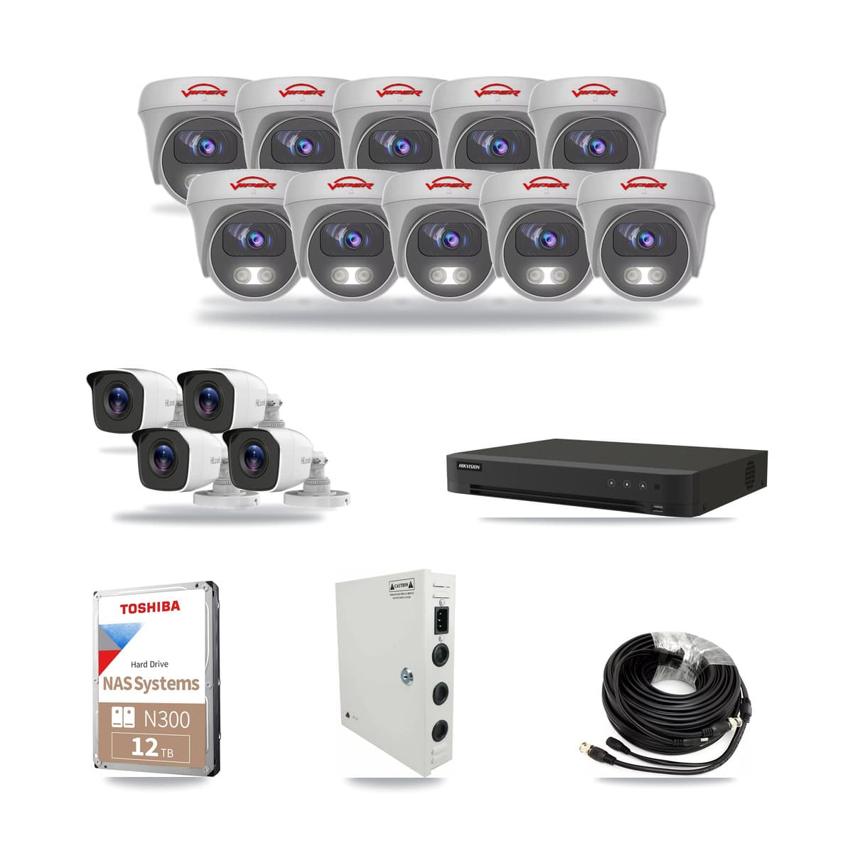 16-Channel 4MP – 5MP CCTV Kit — 4 4MP Bullet + 10 5MP Cameras + 12TB Recording - Image 1