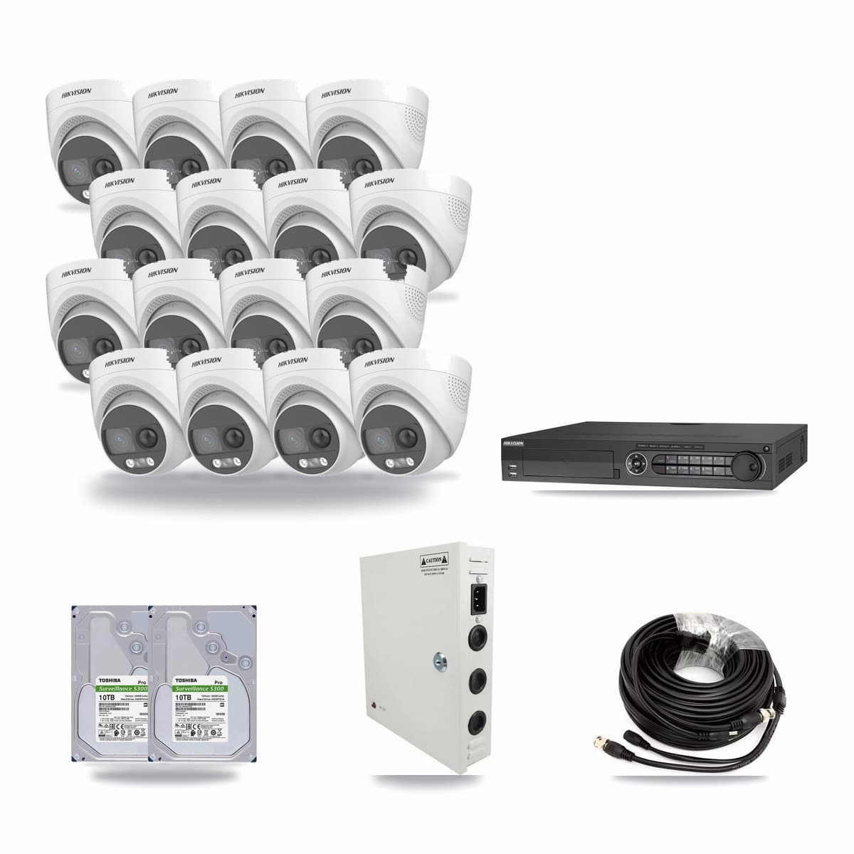 Hikvision 32-Channel 5MP CCTV Kit — 16 DS-2CE72KF3T Turret Cameras + 2× 10TB Recording - Image 1