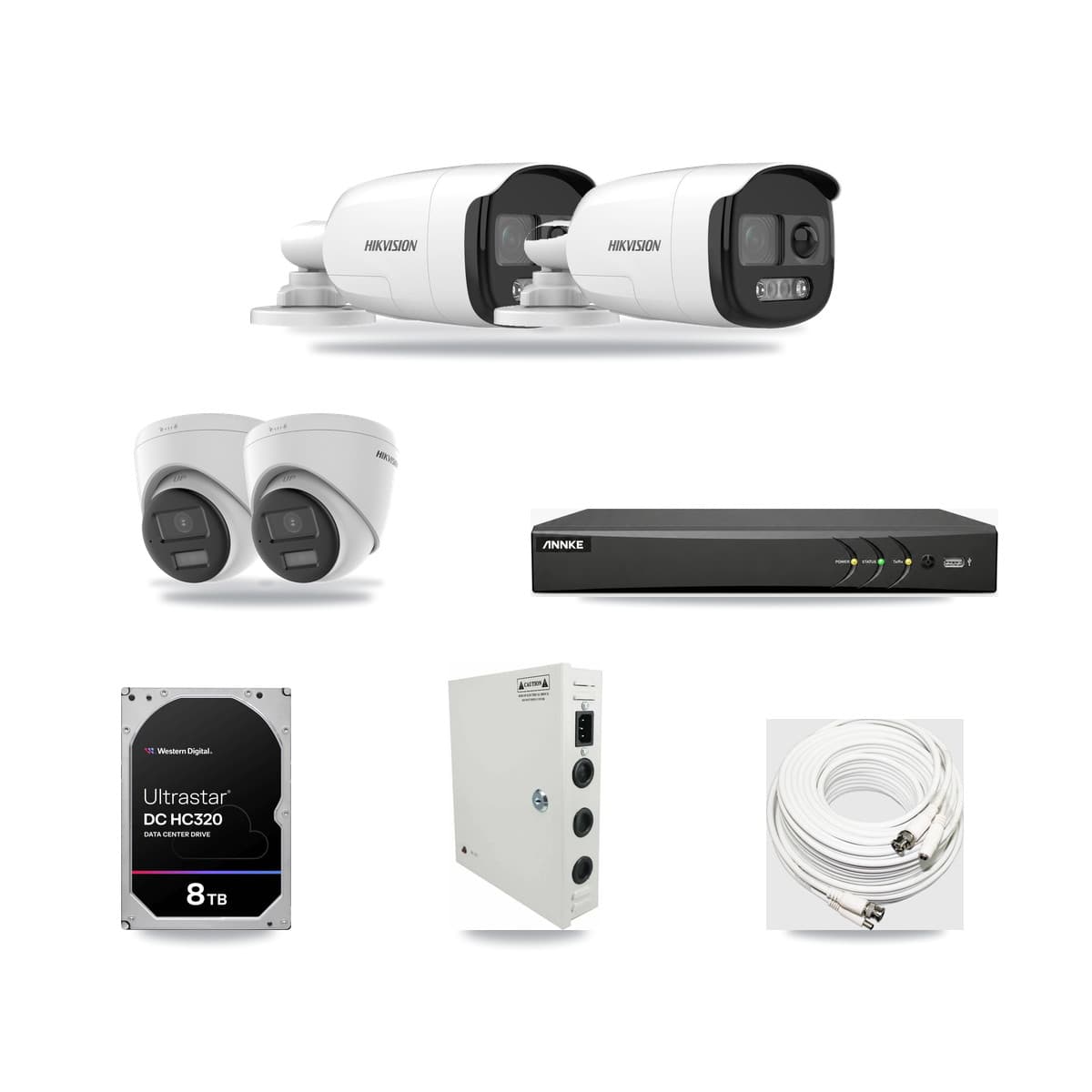 Hikvision & ANNKE 4-Channel 5MP – 4K CCTV Kit — 2 5MP Bullet + 2 4K Turret Cameras + 8TB Recording - Image 1