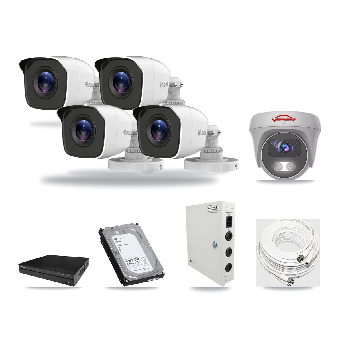 8-Channel 4MP – 5MP CCTV Kit — 4 4MP Bullet + 1 White 5MP Cameras + 6TB Recording (PXD-5208AN Recorder) - Image 1