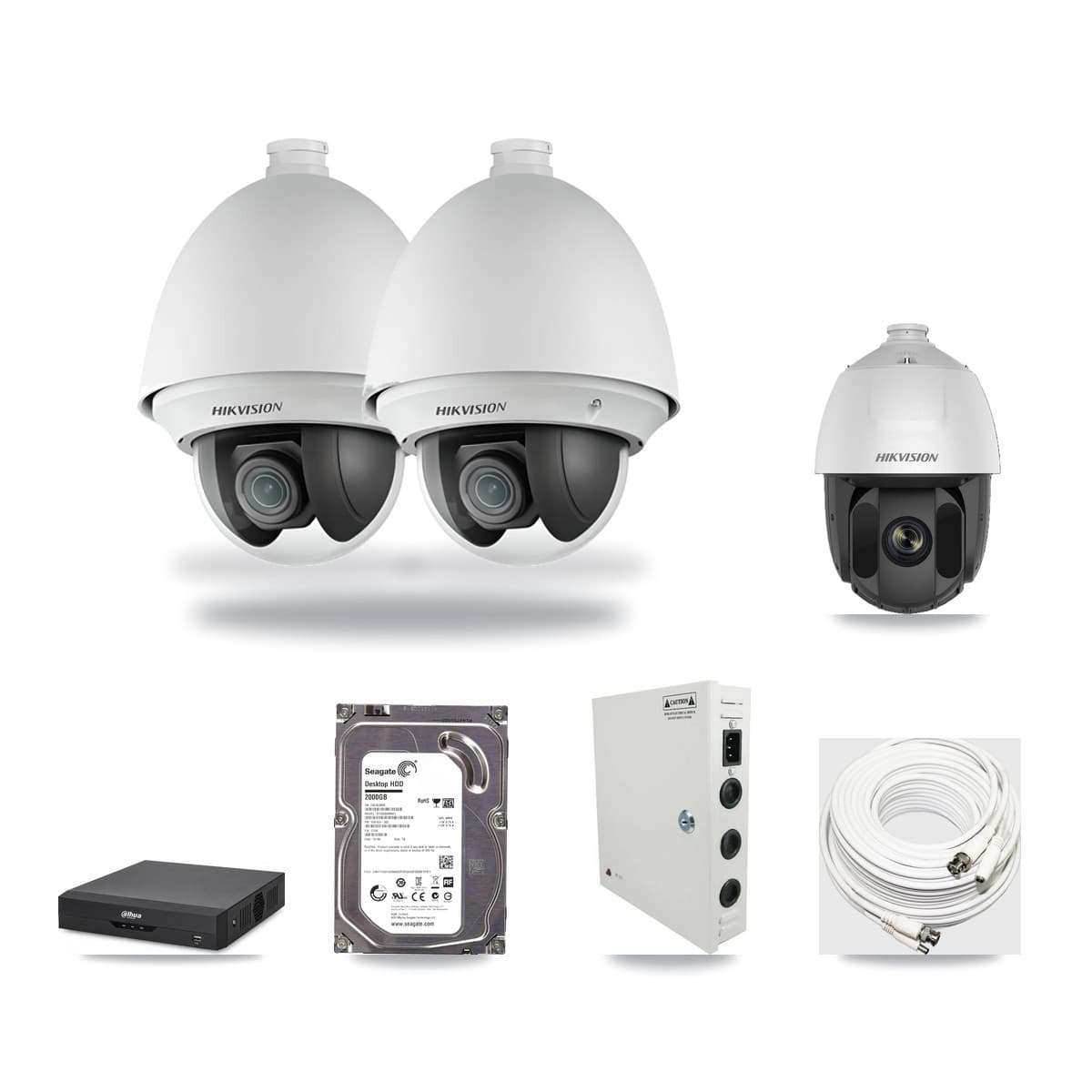 Hikvision & Dahua 4-Channel 2MP CCTV Kit — 2 DS-2AE4225T + 1 DS-2AE5225TI PTZ Cameras + 2TB Recording - Image 1