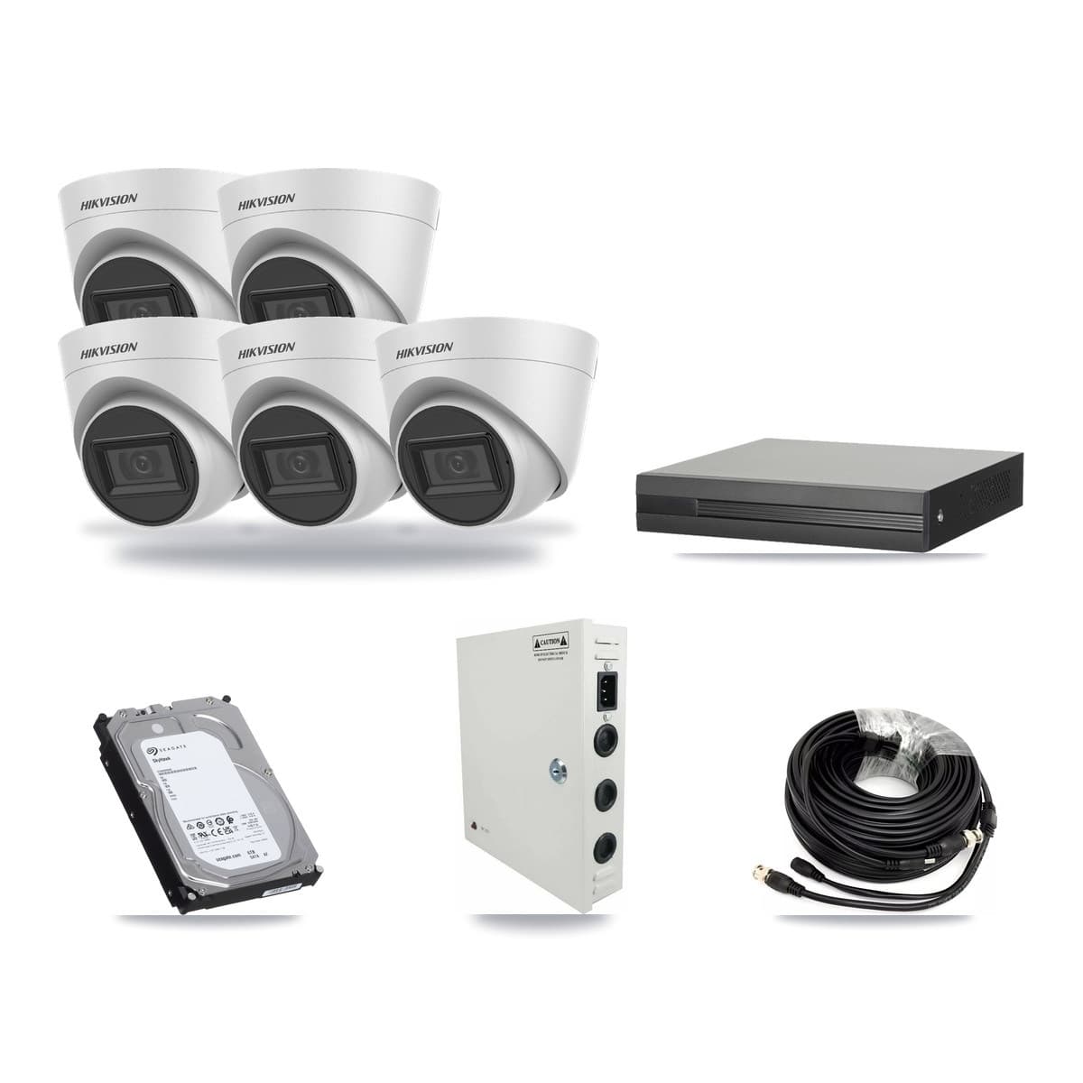 8-channel CCTV kit: 5 cameras (5× 5MP Turret), 6TB hard drive