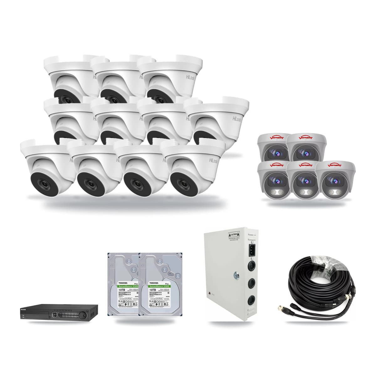 32-Channel 4MP – 5MP CCTV Kit — 11 4MP Turret + 5 5MP Cameras + 2× 10TB Recording - Image 1
