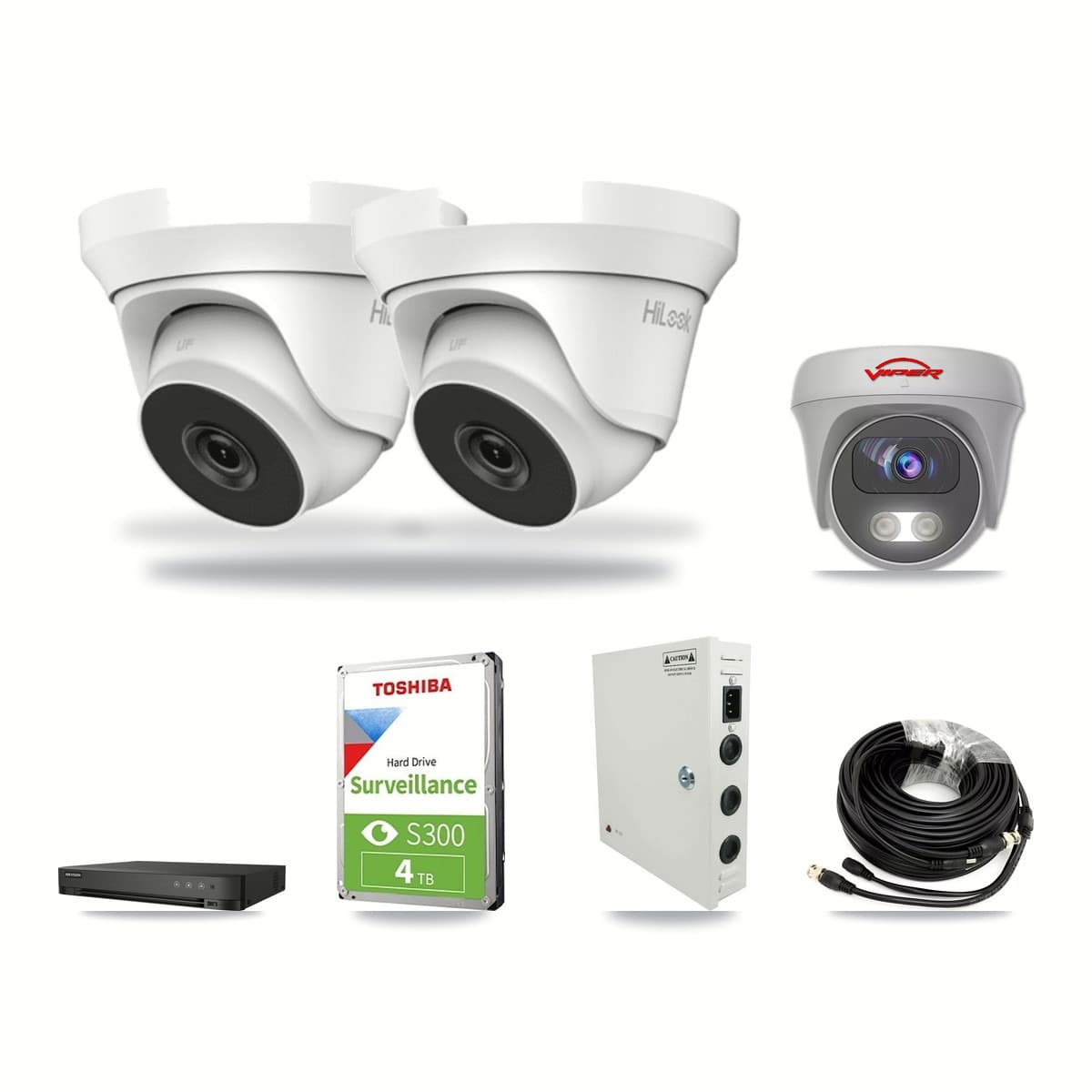 4-Channel 4MP – 5MP CCTV Kit — 2 4MP Turret + 1 White 5MP Cameras + 4TB Recording (IDS-7204HQHI Recorder) - Image 1