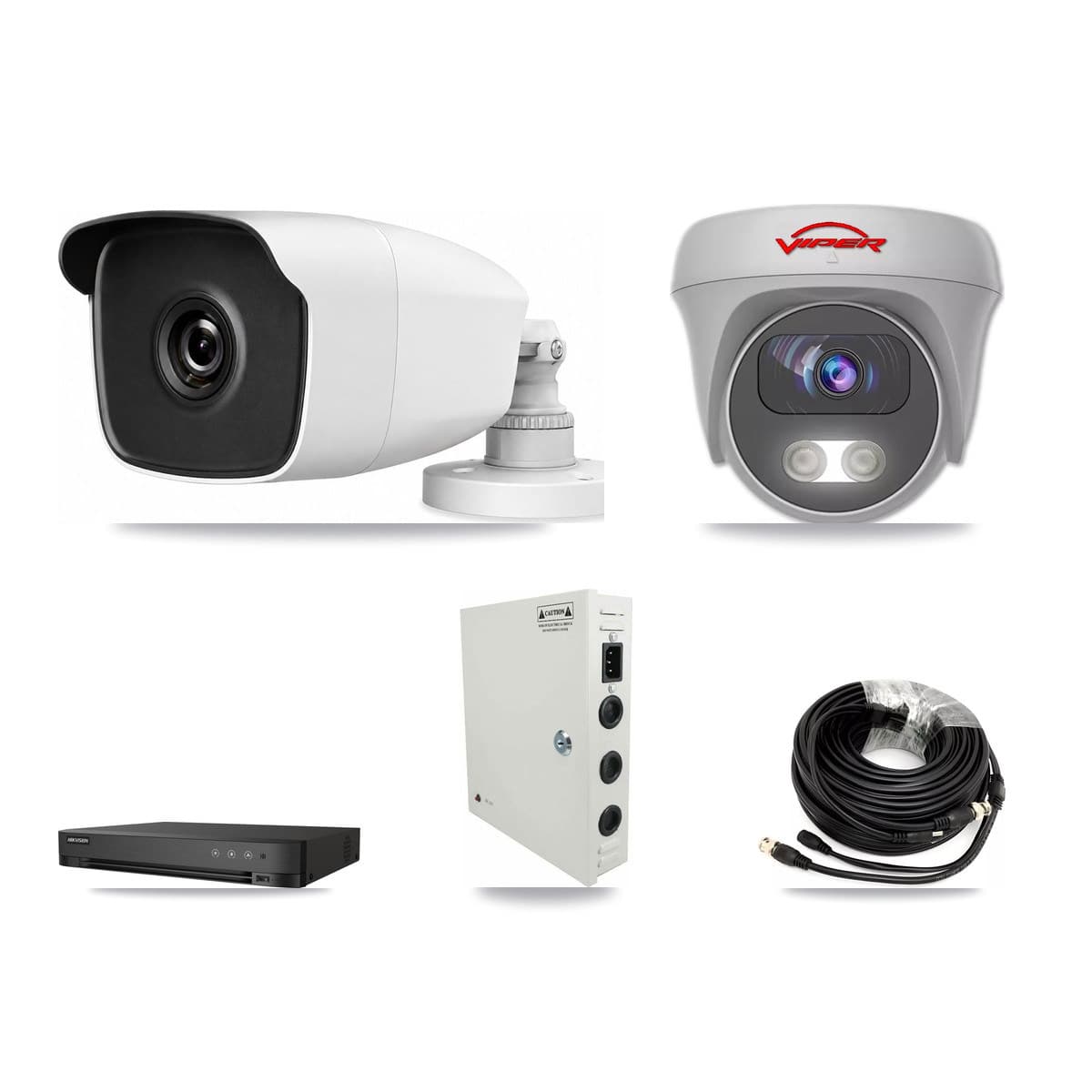 4-Channel 3MP – 5MP CCTV Kit — 1 3MP Bullet + 1 White 5MP Cameras + 3TB Recording (IDS-7204HQHI Recorder) - Image 1