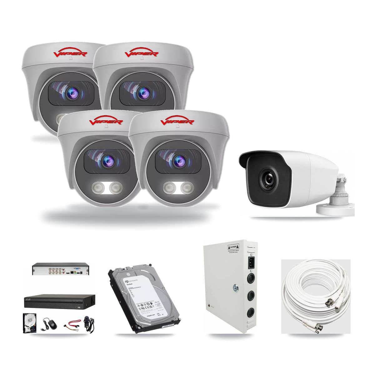 8-Channel 3MP – 5MP CCTV Kit — 1 HiLook 3MP Bullet + 4 Viper White 5MP Cameras + 6TB Recording (XVR-3108AD Recorder) - Image 1