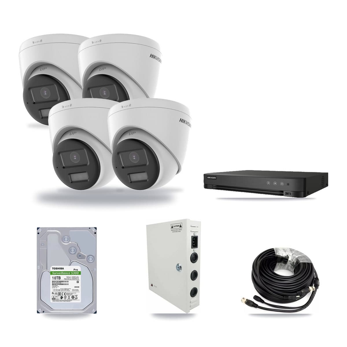 Hikvision 8-Channel 4K CCTV Kit — 4 DS-2CE78U0T-LPTS Turret Cameras + 10TB Recording (IDS-7208HUHI-M1/E Recorder) - Image 1