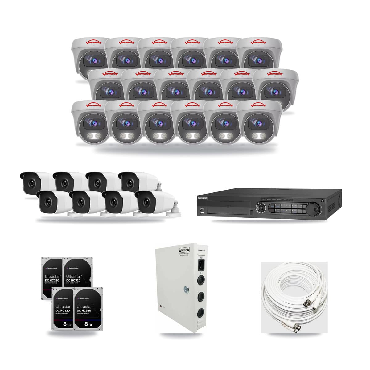 32-Channel 3MP – 5MP CCTV Kit — 8 3MP Bullet + 18 5MP Cameras + 4× 8TB Recording - Image 1
