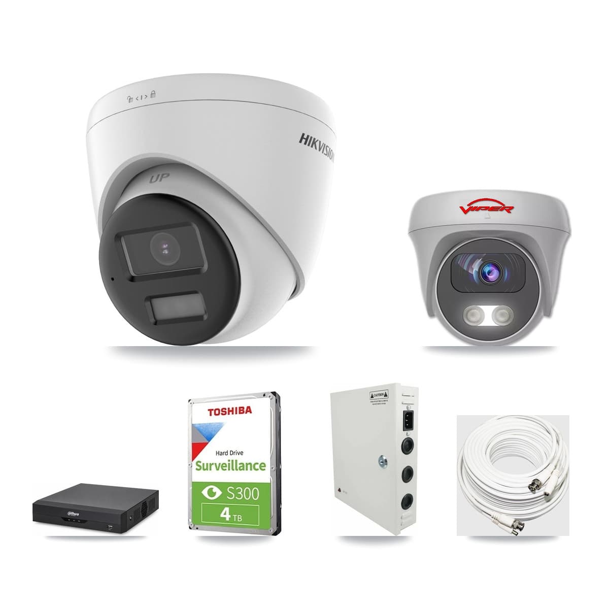4-Channel 5MP – 4K CCTV Kit — 1 4K Turret + 1 White 5MP Cameras + 4TB Recording (DH-XVR5104HS Recorder) - Image 1