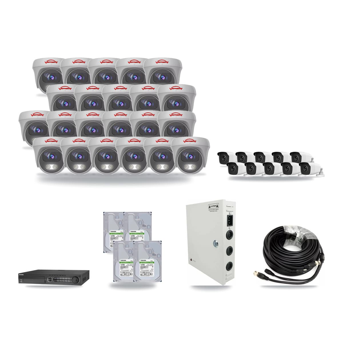 32-Channel 3MP – 5MP CCTV Kit — 10 3MP Bullet + 22 5MP Cameras + 4× 10TB Recording - Image 1