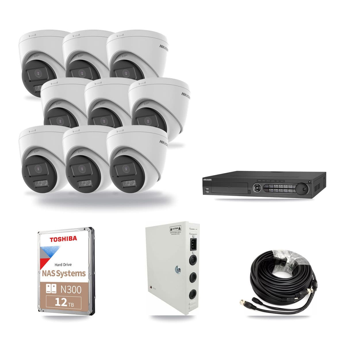 Hikvision 32-channel CCTV kit: 9 cameras (9× 5MP Turret), 12TB hard drive