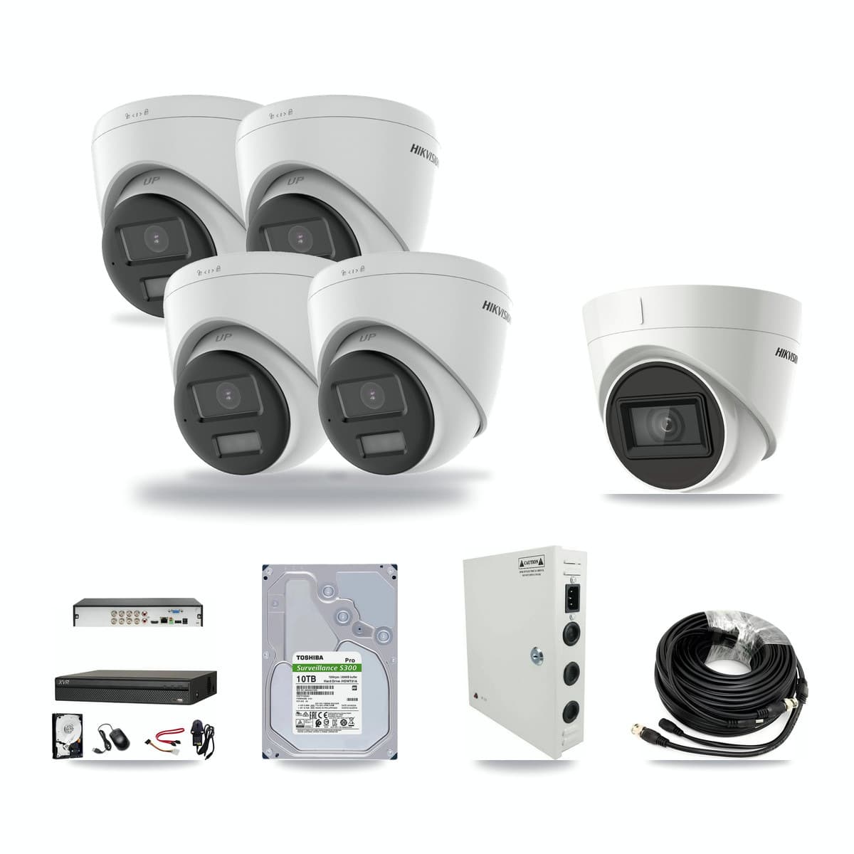 Dahua 8-channel CCTV kit: 5 cameras (4× 4K Turret DS-2CE78U0T + 1× 4K Turret DS-2CE78U1T), 10TB hard drive