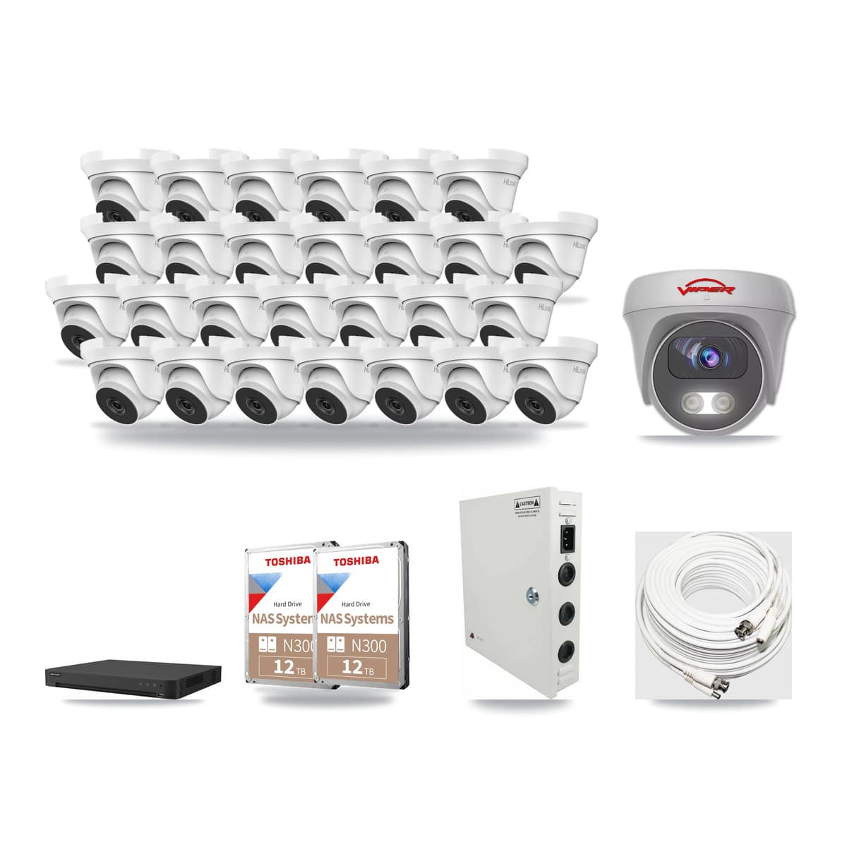 32-Channel 4MP – 5MP CCTV Kit — 27 4MP Turret + 1 5MP Cameras + 2× 12TB Recording - Image 1
