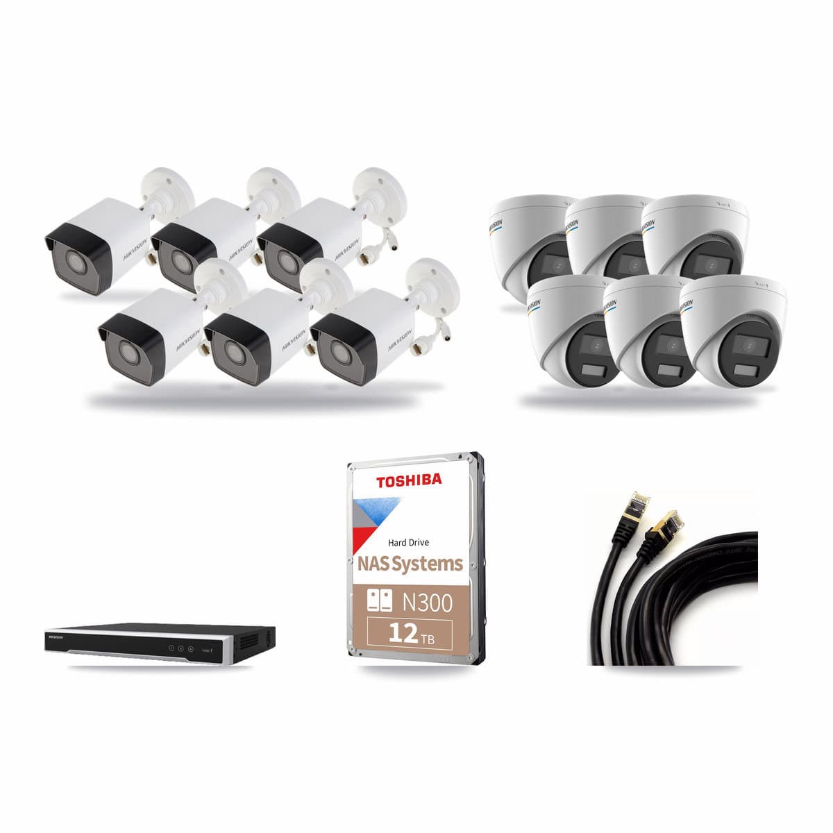 Hikvision 16-Channel 2MP – 5MP CCTV Kit — 6 5MP Bullet + 6 2MP Turret Cameras + 12TB Recording - Image 1