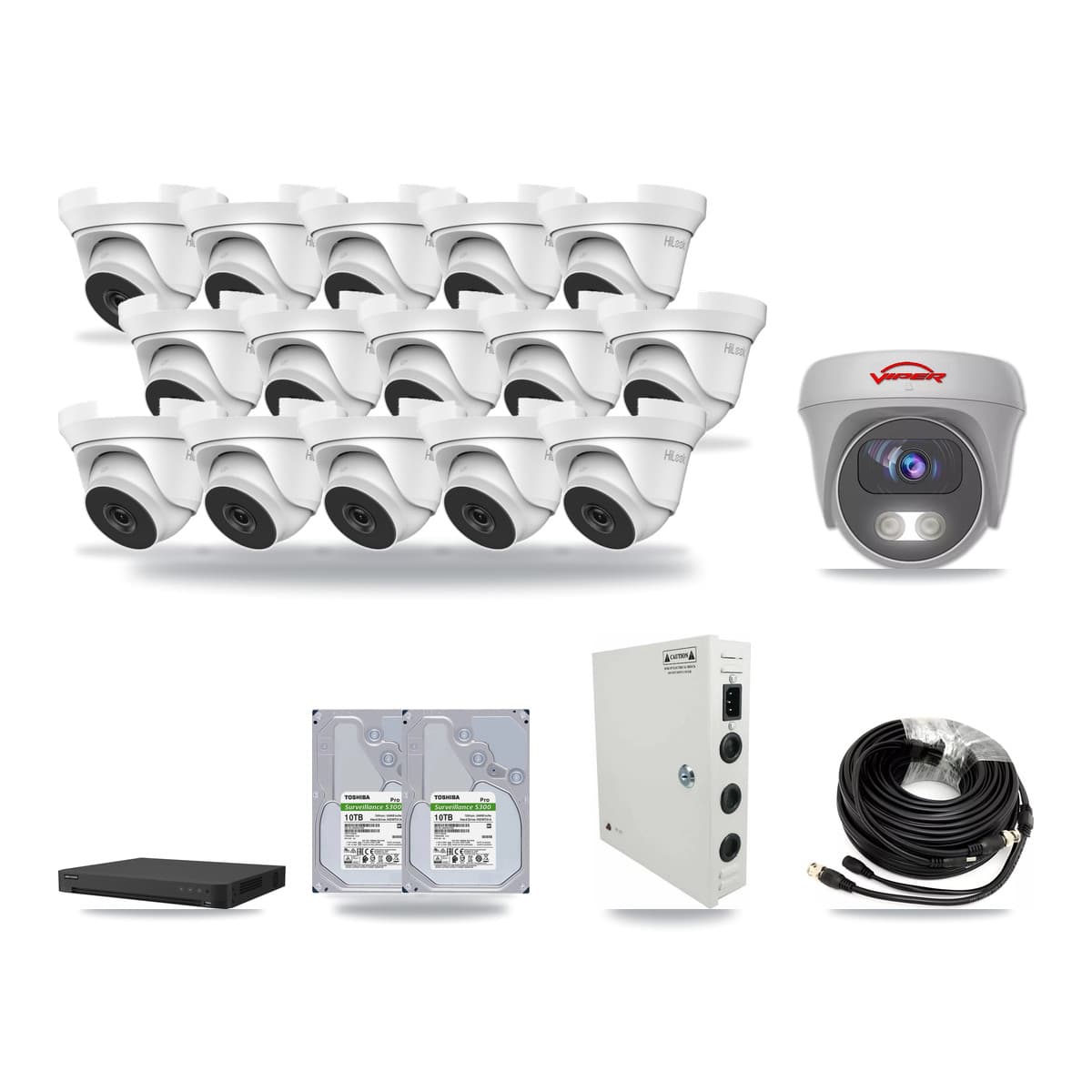 16-Channel 4MP – 5MP CCTV Kit — 15 4MP Turret + 1 5MP Cameras + 2× 10TB Recording - Image 1