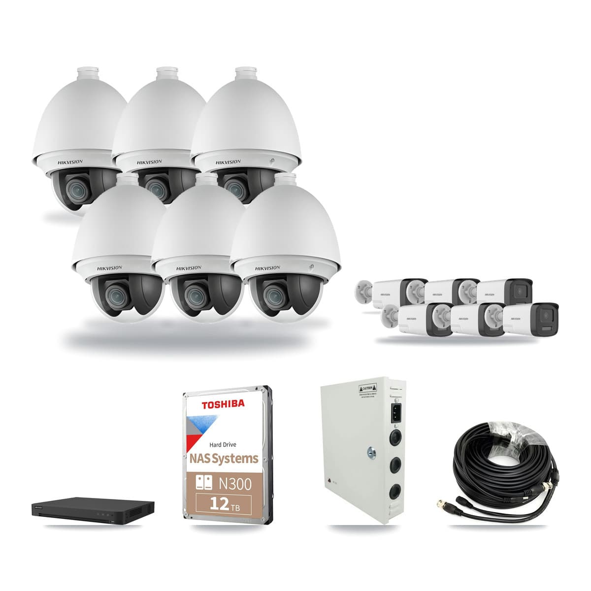 Hikvision 32-Channel 2MP – 5MP CCTV Kit — 6 2MP PTZ + 6 5MP Bullet Cameras + 12TB Recording - Image 1