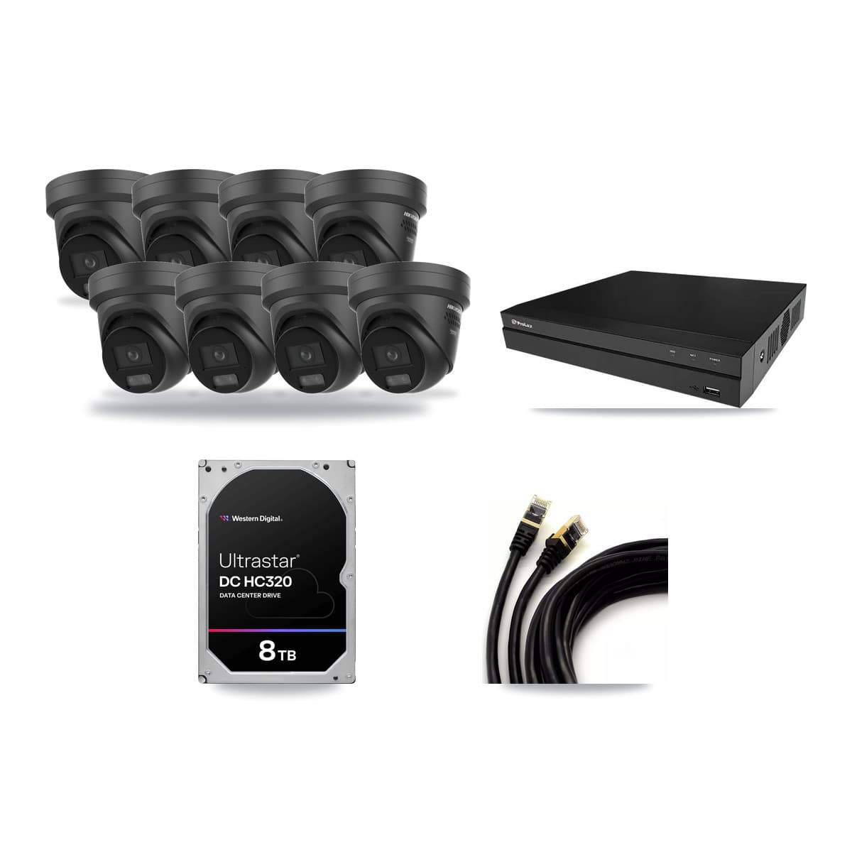 Prolux 8-channel CCTV kit: 8 cameras (8× 4K Turret), 8TB hard drive