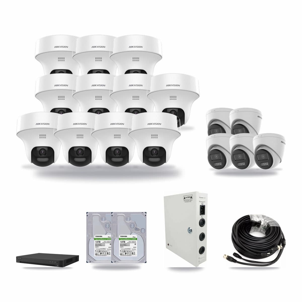 Hikvision 32-Channel 5MP CCTV Kit — 11 DS-2CE70K0T + 5 DS-2CE78K0T Turret Cameras + 2× 10TB Recording - Image 1