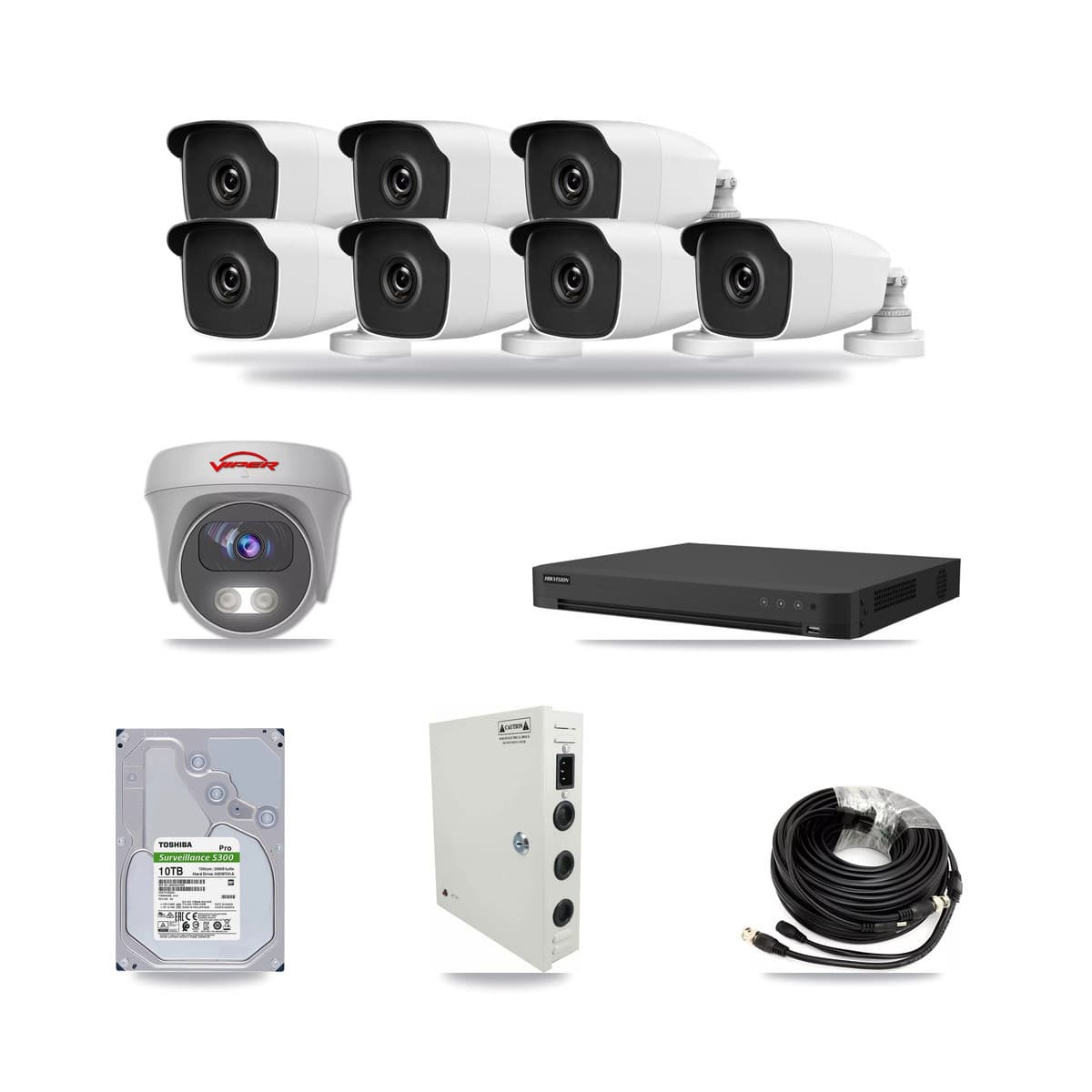32-Channel 3MP – 5MP CCTV Kit — 7 3MP Bullet + 1 5MP Cameras + 10TB Recording - Image 1