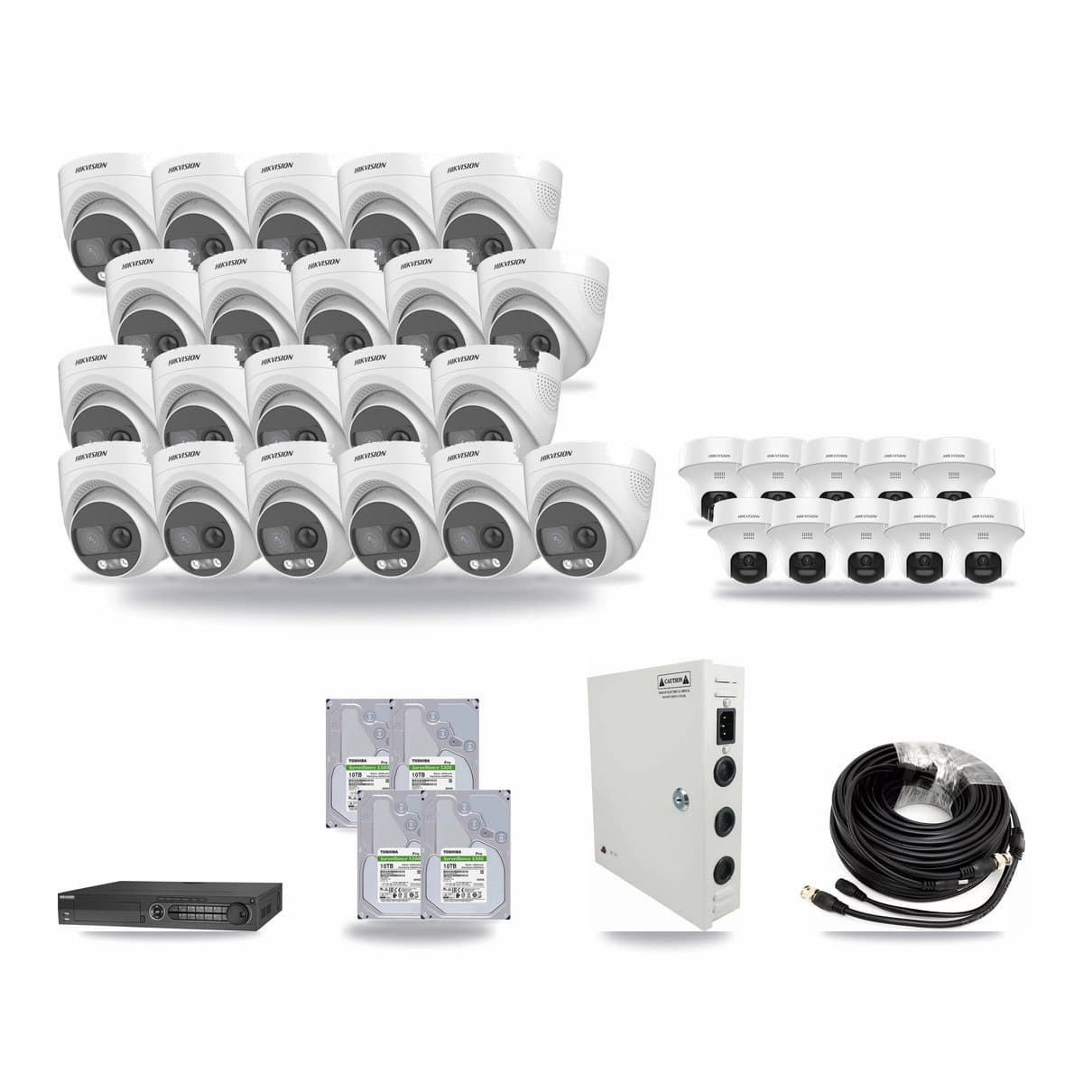 Hikvision 32-Channel 5MP CCTV Kit — 10 DS-2CE70K0T + 21 DS-2CE72KF3T Turret Cameras + 4× 10TB Recording - Image 1