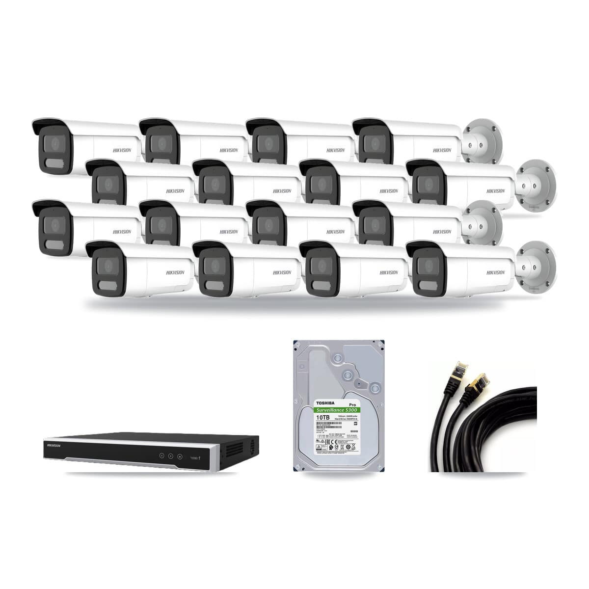 Hikvision 16-channel CCTV kit: 16 cameras (16× 4MP Bullet), 10TB hard drive