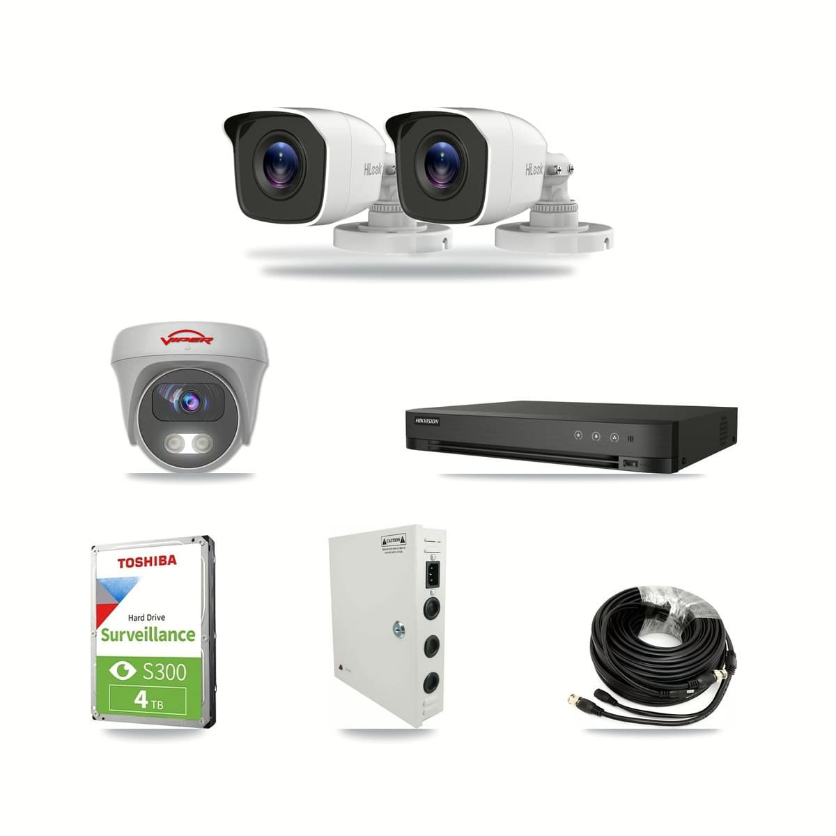 4-Channel 4MP – 5MP CCTV Kit — 2 4MP Bullet + 1 White 5MP Cameras + 4TB Recording (IDS-7204HUHI Recorder) - Image 1