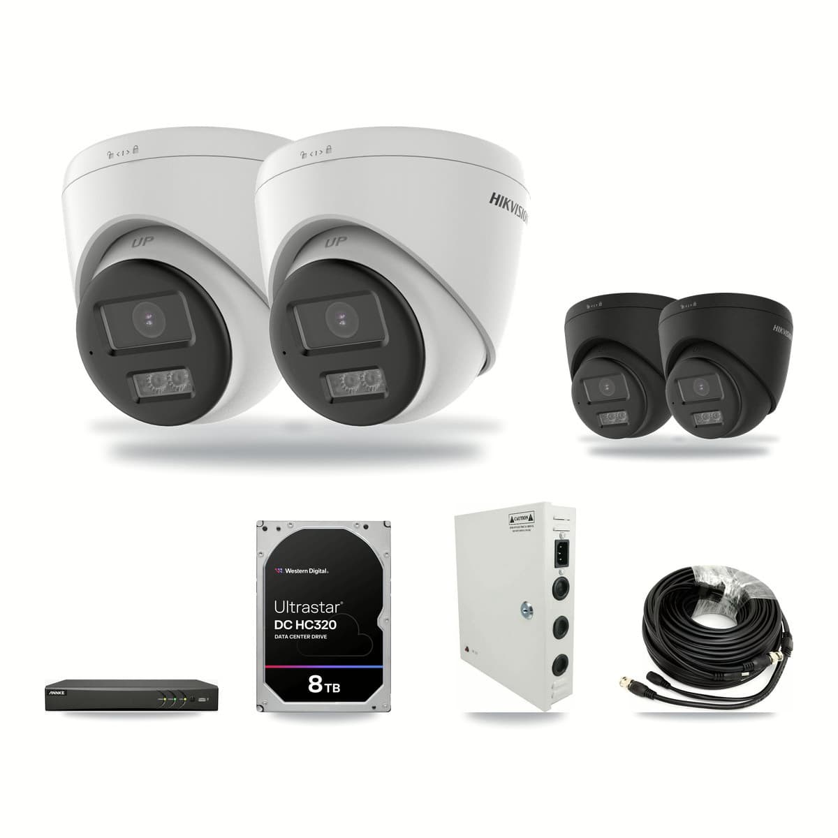 Hikvision & ANNKE 4-Channel 5MP – 4K CCTV Kit — 2 5MP + 2 4K Turret Cameras + 8TB Recording - Image 1