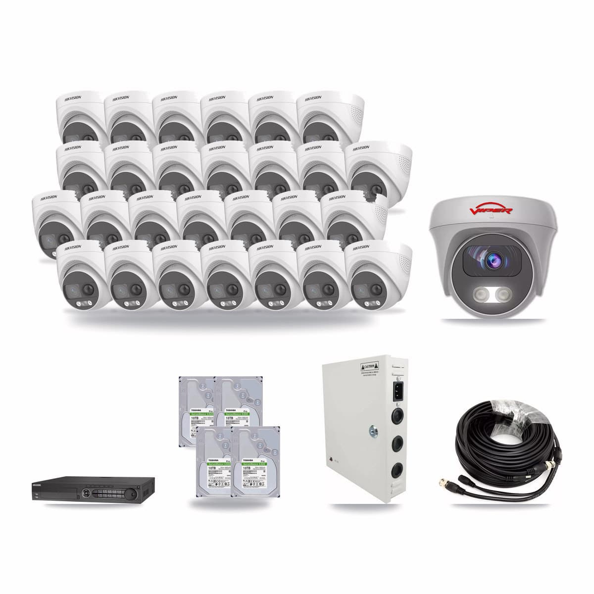 Hikvision & Viper 32-Channel 5MP CCTV Kit — 27 DS-2CE72KF3T Turret + 1 VIPER-5MP-3K Cameras + 4× 10TB Recording - Image 1