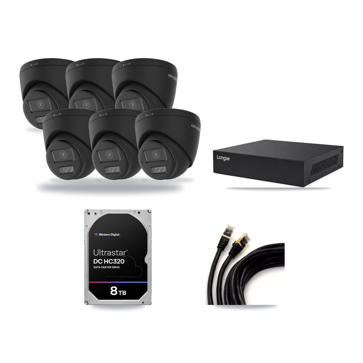 Longse 8-channel CCTV kit: 6 cameras (6× 4K Turret), 8TB hard drive