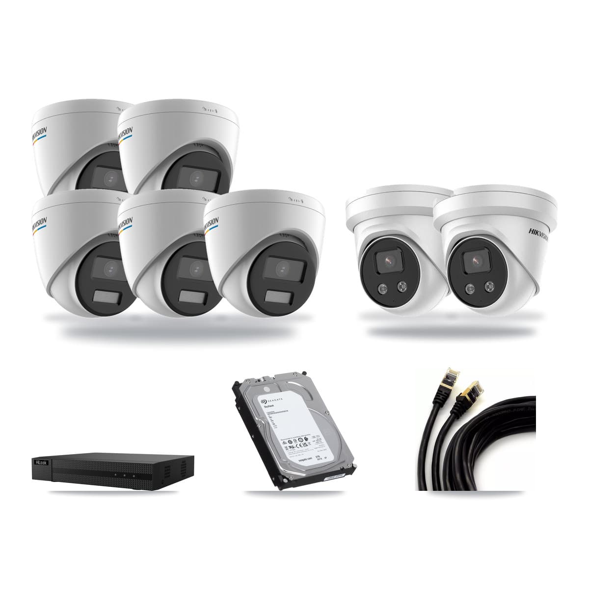 Hikvision & HiLook 8-Channel 2MP – 5MP CCTV Kit — 5 2MP + 2 5MP Turret Cameras + 6TB Recording - Image 1