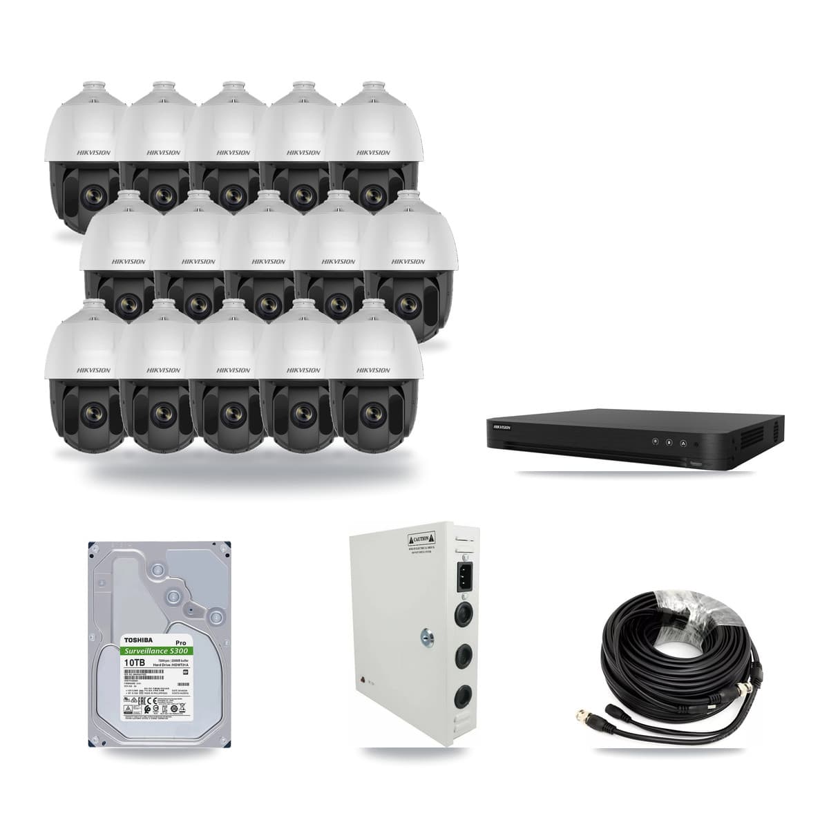 Hikvision 16-channel CCTV kit: 15 cameras (15× 2MP PTZ), 10TB hard drive