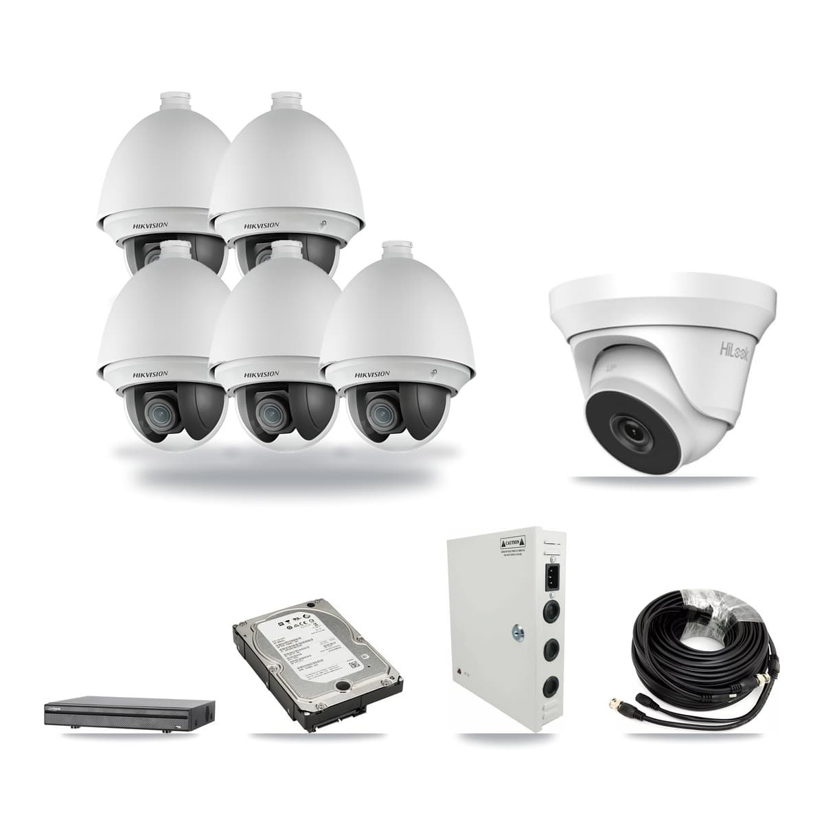 8-Channel 2MP – 4MP CCTV Kit — 5 2MP PTZ + 1 4MP Turret Cameras + 5TB Recording (DH-XVR5108H Recorder) - Image 1