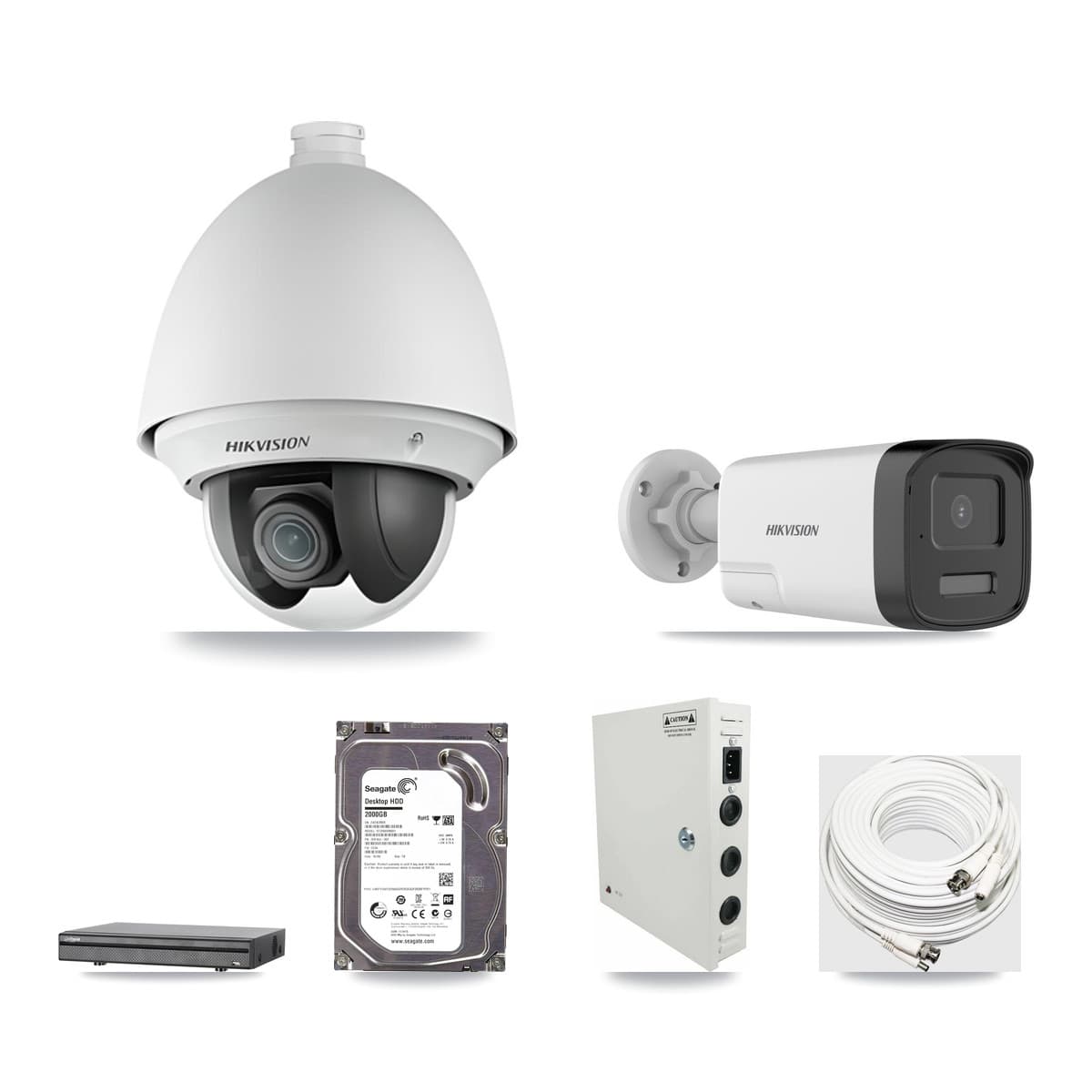Hikvision & Dahua 8-Channel 2MP – 5MP CCTV Kit — 1 DS-2AE4225T 2MP PTZ + 1 DS-2CE17K0T 5MP Bullet Cameras + 2TB Recording - Image 1