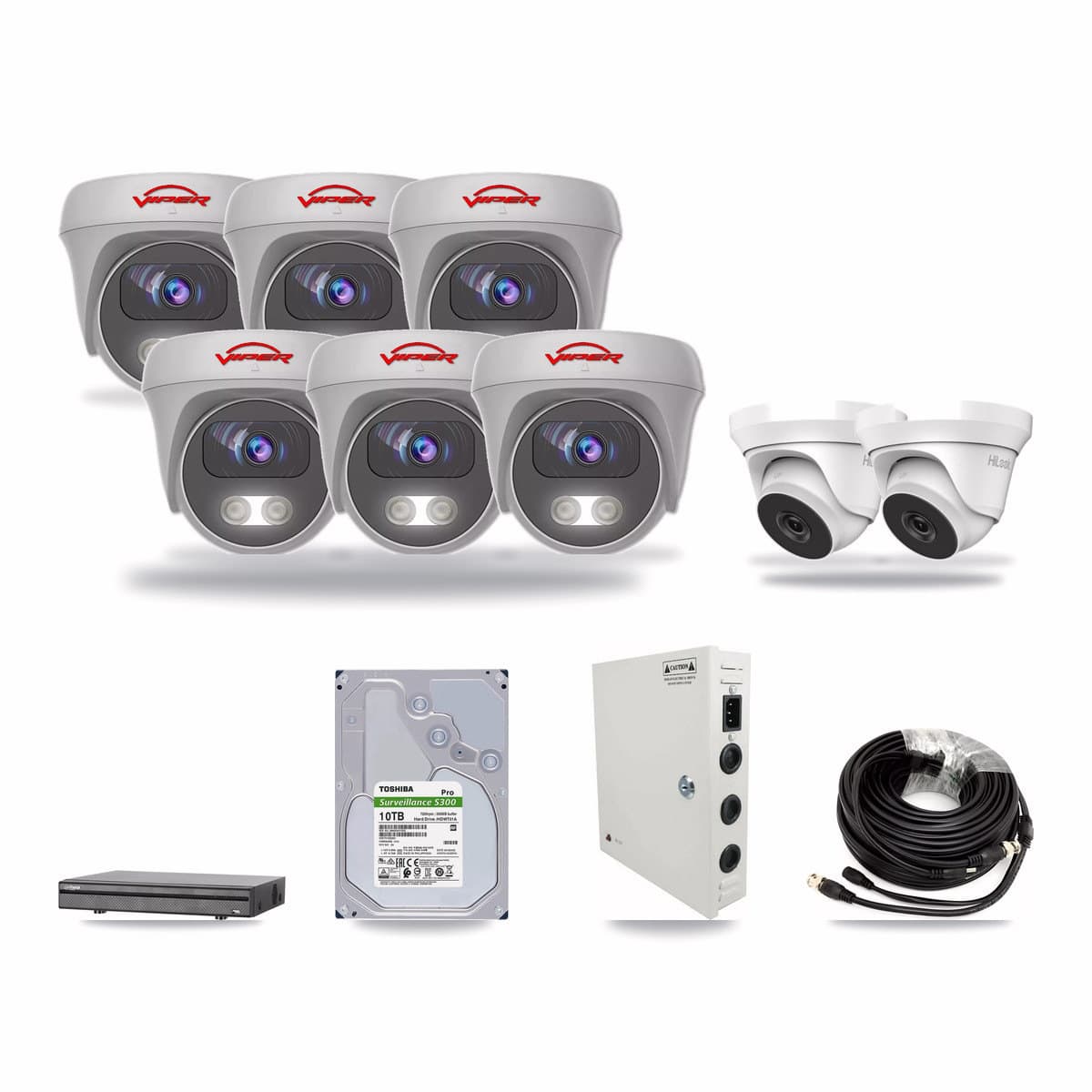 8-Channel 4MP – 5MP CCTV Kit — 2 4MP Turret + 6 White 5MP Cameras + 10TB Recording (DH-XVR5108H Recorder) - Image 1