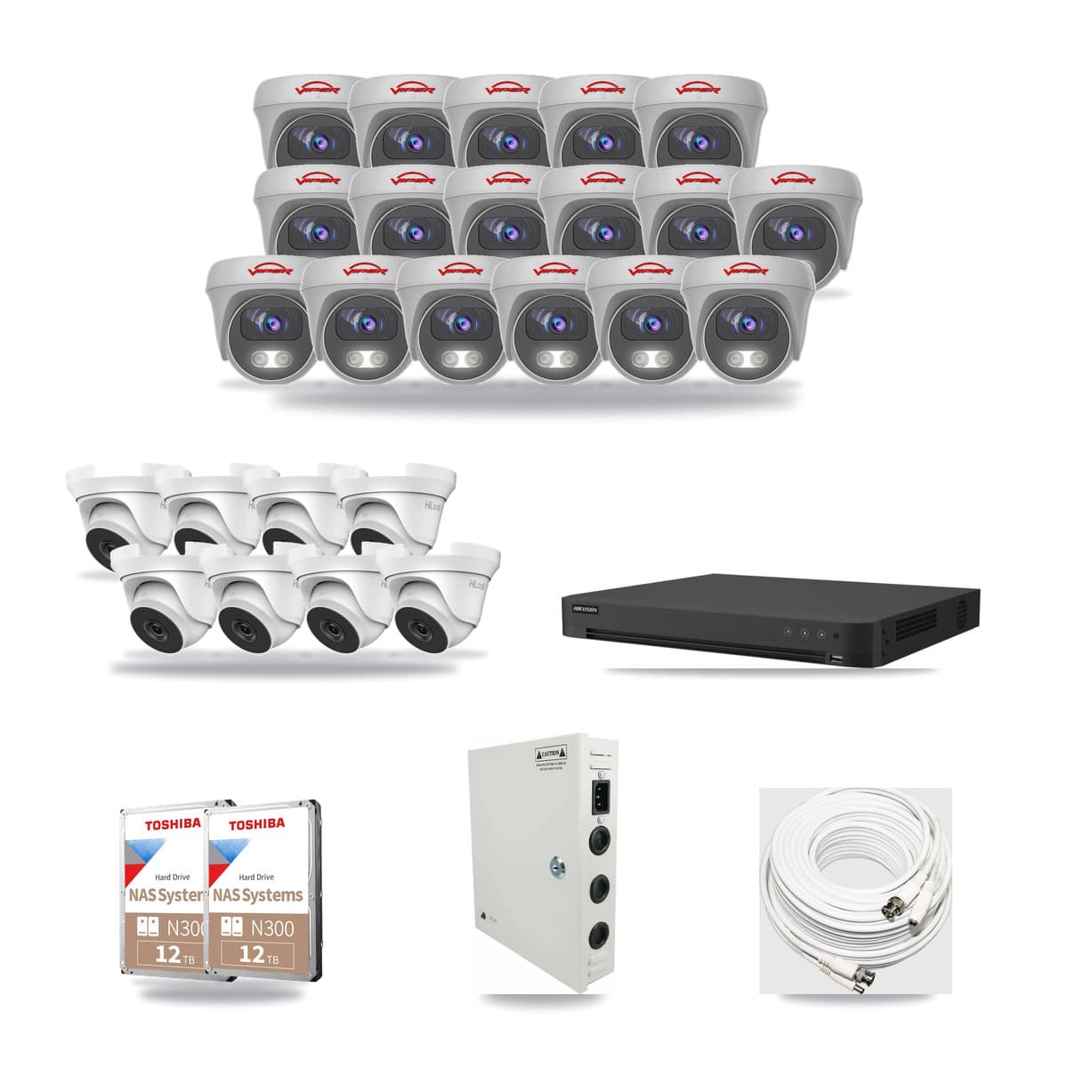 32-Channel 4MP – 5MP CCTV Kit — 8 4MP Turret + 17 5MP Cameras + 2× 12TB Recording - Image 1